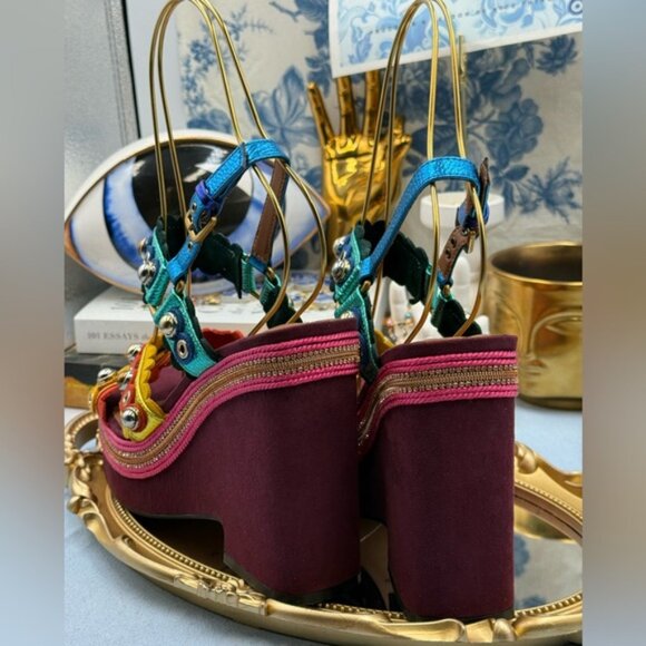 🆕 KURT GEIGER LONDON 🧿 NWOB Scalloped Stud X Wedge Heel Multicolor - Sz 37 US7 - Picture 9 of 12